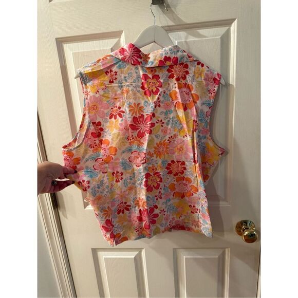 Talbots Irish Linen Blend Floral Sleeveless Wrap Top sz L EUC - Picture 7 of 7